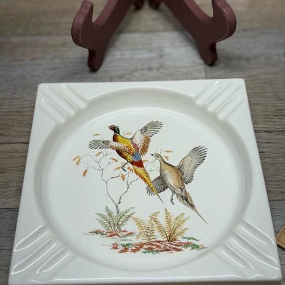 Hyalyn Ashtray Trinket Dish Porcelain Hunting Pheasant USA Made 615 VTG *READ* - Picture 8 of 10